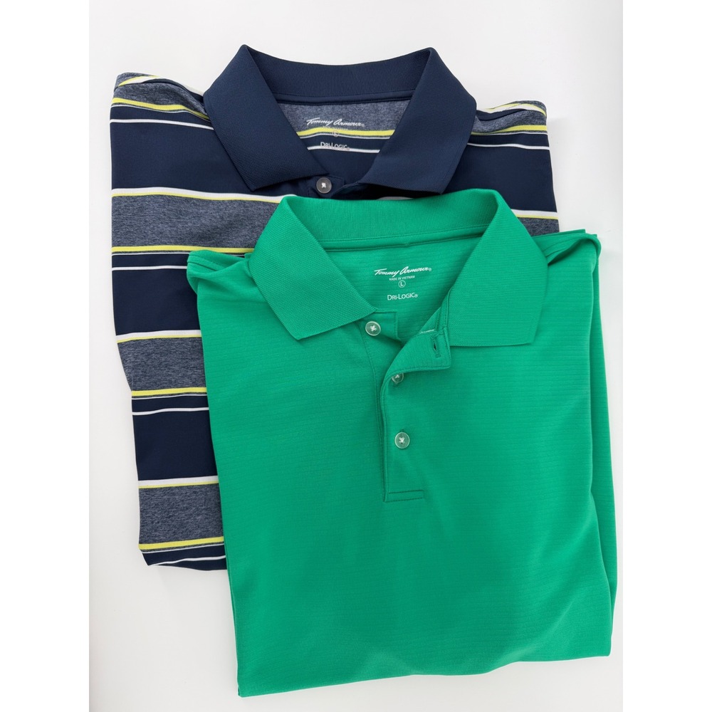 Tommy‎ Armour Dri Logic Polo  Lot of 2 Mens Lg Golf Performance Green Striped
